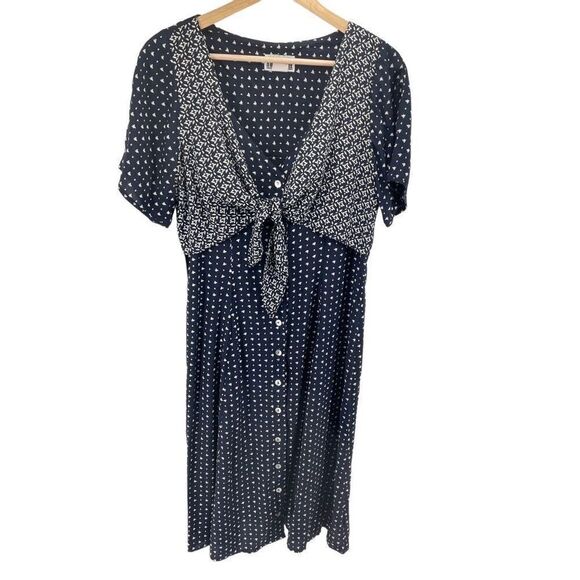 Robbie Bee Womens Shift Dress Short Sleeve Button Tie Front Navy Blue Size 8 - Picture 1 of 9